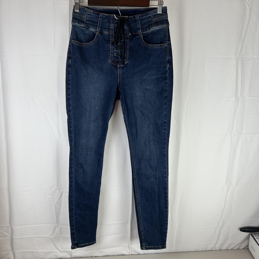 We The Free Jeans Womens 28 Blue High Rise Lace Up Skinny Stretch Denim